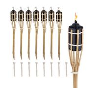 Relaxdays 50 cm Antorchas para Exterior, Set de 8, Faroles Bambú Decoración Fiesta Jardín, Mechas de Recambio, Natural, Hierro