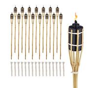 Relaxdays Antorchas para Exterior 90 cm, Set 16, Faroles Bambú Decoración Fiestas Jardín, Mechas de Repuesto, Natural