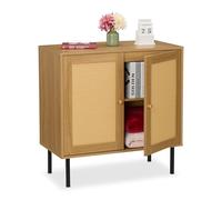 Relaxdays Aparador, 2 Puertas Efecto Ratán y Madera, 2 Compartimentos, 80 x 80 x 40 cm, Armario Cocina, Natural y Negro