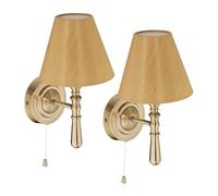 Relaxdays Aplique Pared, 2 Uds., Lámpara Pasillo, Interruptor Cadena, E14, Tela/Metal, 28 × 16 × 19 cm, Efecto Latón