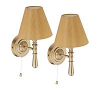 Relaxdays Aplique Pared, 2 Uds., Lámpara Pasillo, Interruptor Cadena, E14, Tela/Metal, 28 × 16 × 19 cm, Efecto Latón