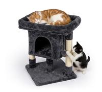 Rascador Relaxdays con Cueva, 2 Postes de sisal y Plataforma, Gris Oscuro
