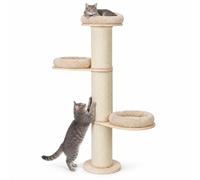 Relaxdays árbol rascador, 3 plataformas, cojines, beige/natural | 187 x 46 cm, postes sisal, antivuelco, torre rascadora