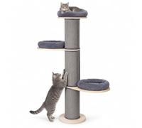 Relaxdays árbol rascador, 3 plataformas y cojines, gris/natural | 187 x 46 cm, postes de sisal, protección antivuelco
