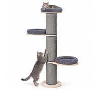 Relaxdays árbol rascador, 3 Plataformas y Cojines, Gris/Natural | 187 x 46 cm, postes de sisal, protección antivuelco