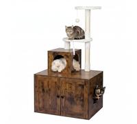 Relaxdays, árbol rascador con Armario para arenero, 2 Plataformas, Puertas, Mueble para Gatos, MDF, marrón Vintage