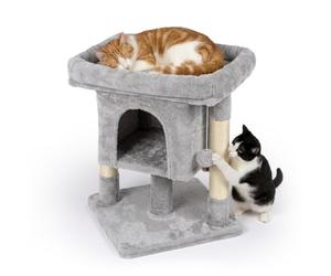 Relaxdays Árbol rascador con Cueva Acolchada, Gris Claro | 2 postes de sisal y plataforma, 60x52,5x41 cm, sisal