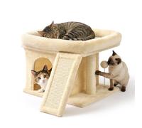 Árbol rascador Relaxdays con Cueva Acolchada, Tabla y repisa, 38,5x54x45 cm, sisal, Beige
