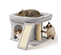 Árbol rascador Relaxdays con Cueva Acolchada y Plataforma, 38,5x54x45 cm, sisal, Gris Claro