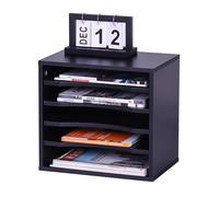 Relaxdays Archivador, 5 Compartimentos, Soporte de Documentos HBT: 33 x 35,5 x 25 cm, Organizador Moderno, Negro, 100% Tablero de Fibras, 33 x 35.5 x 25 cm