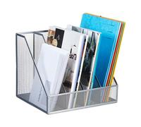 Relaxdays Organizador de pie Archivador A4 con 4 Compartimentos, Malla Metálica, 26 x 31 x 26 cm, Oficina y Teletrabajo, Plateado, Acero