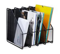 Relaxdays Archivador de Malla Metálica 4 Compartimentos, A4, 31,5 x 32 x 29 cm, Oficina y Teletrabajo, Negro