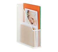 Relaxdays Archivador de Metal, DIN A4, 31,5x7x25 cm, Organizador de Pie Resistente, Diseño Malla, para Oficina, Blanco, Acero