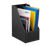 Relaxdays Archivador Piel Sintética, Organizador Carpetas, Revistero 2 Compartimentos, DIN A4 a C4, 35x18x26,5 cm, Negro