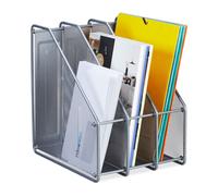 Relaxdays Organizador de pie Archivador de Malla Metálica 3 Compartimentos, A4, 31,5 x 24 x 29 cm, Oficina y Teletrabajo, Plateado, Acero, 31.5 x 24 x 29 cm