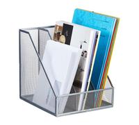 Relaxdays Colector de pie Archivador A4 con 3 Compartimentos, Malla Metálica, 26 x 24 x 26 cm, Oficina y Teletrabajo, Plateado, Acero