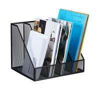 Relaxdays Organizador de pie Archivador A4 con 4 Compartimentos, Malla Metálica, 26 x 31 x 26 cm, Oficina y Teletrabajo, Negro, Acero