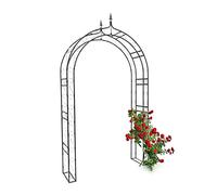 Relaxdays Arco de Jardín con Punta, 242x138x35,5 cm, Metal Macizo, Estacas, para Rosas, Trepadoras, Enredaderas, Negro