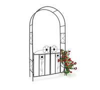 Relaxdays - Arco de Metal con Puerta para Rosas, Arco de Jardin para Plantas, 228 x 116 x 36,5 cm, Material: Polvo de Hierro, trepadoras, Negro