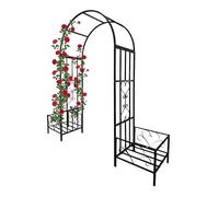 Relaxdays Arco de Rosas de Metal, con macetas, Arco de jardín, 206 x 216 x 50 cm, Arco para Plantas trepadoras, Negro
