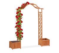 Relaxdays Arco Jardín con 2 Maceteros, Madera, Marrón Anaranjado, 209 x 181 x 60 cm