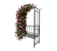 Relaxdays Arco para Rosales con Banco, Arco para jardín HBT: 210 x 134 x 48 cm, Soporte para trepadoras, Metal Negro