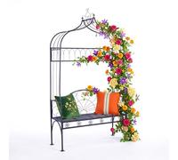 Relaxdays Arco para Rosas con Banco, Metal, jardín, 220 x 122 x 43 cm, Robusto para trepadoras, Negro