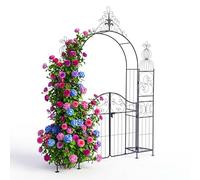 Relaxdays: Arco para Rosas con Puerta, 2 repisas, Metal, 263 x 190 x 39 cm, para trepadoras, Negro