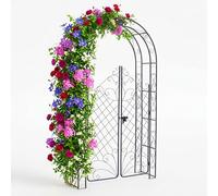 Relaxdays Arco para Rosas con Puerta, Metal, Arco de jardín, HxBxT: 220 x 120 x 40 cm, Plantas trepadoras, Negro