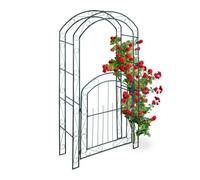 Relaxdays Arco para rosas con puerta para jardín verde oscuro