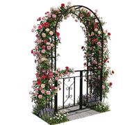Relaxdays Arco para Rosas de Metal, Arco Redondo con Puerta, 206 x 114 x 50 cm, Arco con Doble Puerta, romántico, Color Negro