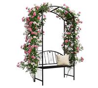 Relaxdays Arco para Rosas, Metal Negro, Robusto para Plantas trepadoras | 210 x 134 x 48 cm, con banco