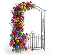 Relaxdays Arco para Rosas metálico, Redondo con Puerta Doble, 216 x 140 x 40 cm, Decorativo Negro