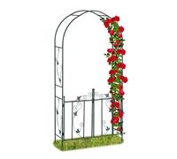 Relaxdays Arco para rosas trepadoras con puerta verde oscuro
