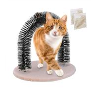 Relaxdays Arco Rascador para Gatos, Redondo, con Hierba Gatera, 5cm, Cuidado del Pelaje con Cerdas, Negro/Beige, Tablero de Fibras, 34x36x28,5 cm