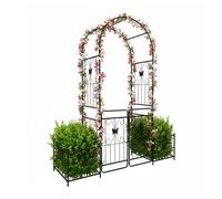 Relaxdays Arco rosas con puerta & jardineras negro