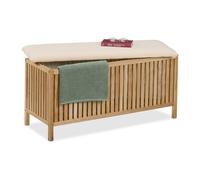 Relaxdays Arcón para Ropa Sucia con Asiento, Baúl para Colada, 100 L, 50 x 100 x 38 cm, Madera y Tela, Natural y Blanco, Poliéster, Algodón