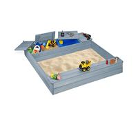 Relaxdays Arenero Niños Compartimento Barro, Banco, Espacio Almacenaje, 18x120x125 cm, Cajón Arena, Madera Abeto, Gris