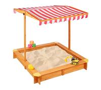 Relaxdays Arenero Niños con Techo Regulable, 117 x 117 x 117 cm, Cajón de Arena con Forro, Madera de Abeto, Natural, Poliéster