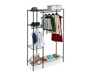 Relaxdays Armario Abierto, con Barra de Colgar, Estante Burro Independiente, Metal, HBT 180 x 120 x 45 cm, Negro