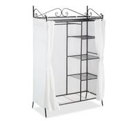 Relaxdays Armario Abierto Country, Perchero Recibidor, Vestidor con Cubierta, Metal-Tela, 1 Ud, 172 x 105 x 45 cm, Negro