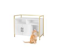 Relaxdays Armario arenero con Alfombrilla y Almacenamiento, 74x90x45 cm, casa para Gatos, Blanco/Dorado