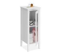 Relaxdays Armario Baño, 81 x 30 x 33 cm, Mueble Auxiliar WC con 2 Compartimentos, Puerta con Ventana, Estrecho, Blanco