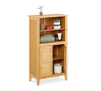 Relaxdays Armario Bambú, Aprox. 92x50x25cm, Mueble Auxiliar Baño con Puertas, 2 Estantes Extraíbles, Marrón Natural, 25x50x92 cm