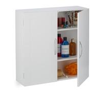 Relaxdays Armario Baño Colgante, 2 Puertas, 3 Estantes Ajustables, 60 x 60 x 20 cm, Mueble Aseo para Pared, Blanco, 95% Tablero de Fibras