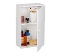 Relaxdays Armario Baño Colgante, con Puerta, 2 Estantes Ajustables, 50 x 30 x 15,5 cm, Mueble Aseo para Pared, Blanco, Plástico, Tablero de Fibras