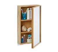 Relaxdays Armario baño de bambú, Auxiliar de Pared con una Puerta, 3 Compartimentos, Espejo Grande, Sin Montaje, Natural