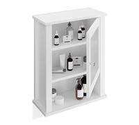 Relaxdays Armario Baño de Pared, Mueble WC Colgante, 3 Compartimentos, Puerta con Cristal Acrílico, 52x42x18 cm, Blanco, Tablero de Fibras, Plástico