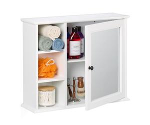 Relaxdays Armario Baño Espejo, 3 Estantes Abiertos, Armarito con 2 Baldas, 48 x 60 x 18 cm, Mueble Aseo Colgante, Blanco