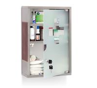 Relaxdays 0 Botiquín Acero Inoxidable, Primeros Auxilios, 45x30x12cm, 3 Compartimentos, Puerta con Llave, Plateado/Marrón, 45 x 30 x 12 cm